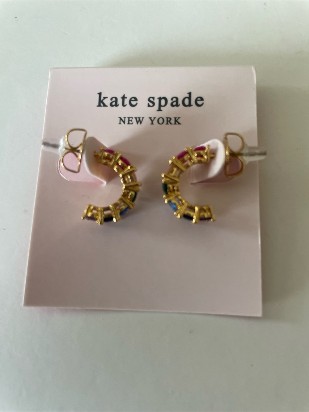 kate spade Kids Gold C-Shape Hoop Earrings with Pink & Multicolor Stones